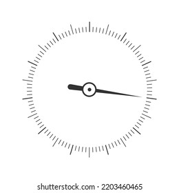 Round 360 degree measuring scale with arrow. Simple template of barometer, compass, protractor, navigator, circular ruler tool interface isolated on white background. Vector outline illustration