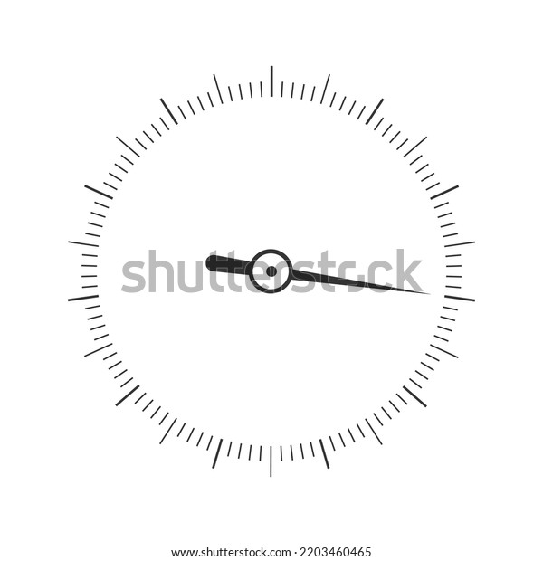Round 360 degree measuring scale with arrow.\
Simple template of barometer, compass, protractor, navigator,\
circular ruler tool interface isolated on white background. Vector\
outline illustration
