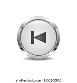 Round 3d button with metal frame rewind icon vector image. Multi media icon button symbol vector design