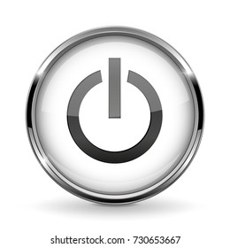 Round 3d button with metal frame. Power or standby icon. Vector 3d illustration isolated on white background