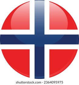 Round 3D Button National Flag of Norway Vector
