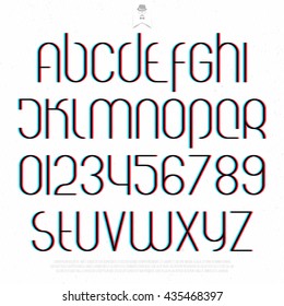 round 3d effect alphabet letters and numbers on white background. vector font type design. distortion lettering icons. stylized glitch text typesetting. stereoscopic illusion typography template