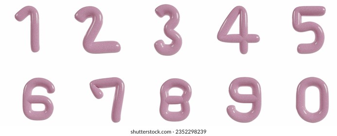 Round 3d glossy number vector. Shiny pink yellow realistic texture surface.