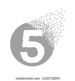 Ronda 5 puntos numéricos de píxeles rápidos. Arte de píxeles de cinco dígitos. Movimiento de píxeles integradores. Creativo arte de punto disuelto y disperso en movimiento. Diseño de logotipo vectorial.