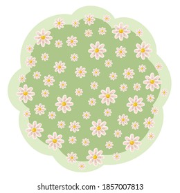 Round abstract background with flowers. Cartoon flat style. Isolated over white background. Illustration. Vector