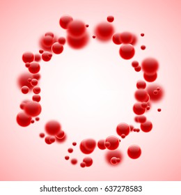 Round abstract background with red 3d bubbles. Vector illustration.