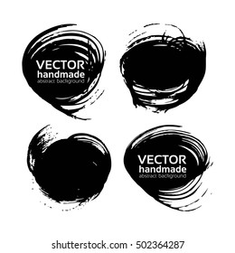 Round abstract backgrounds painted by brush vector objects isolated on a white background