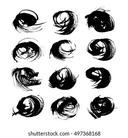 Round abstract black strokes big set from vector objects isolated on a white background