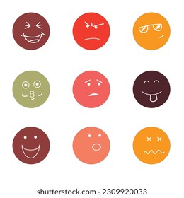 Round abstract cartoon style faces with various emotions. Flat design hand drawn trendy vector illustration
