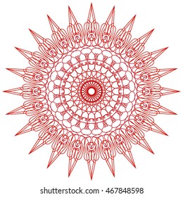 Round abstract circle decorative red colored Mandala.