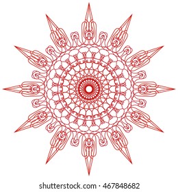 Round abstract circle decorative red colored Mandala.