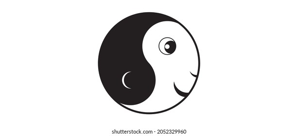 Round abstract comic face. Cartoon yin-yang style. Flat design. Hand-drawn fashionable vector illustration.