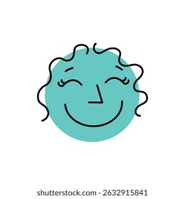 Round abstract comic Face with Emotions. Crayon drawing style. Different colorful character. Stickers for websites and social network. Hand drawn flat Linear vector icon on a white background