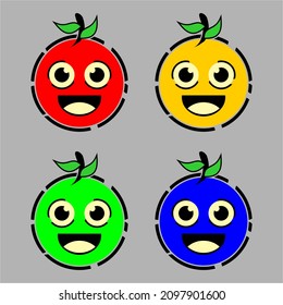 Round abstract comic face with happy laughing style and Cartoon vector illustration with combination of leaves on head