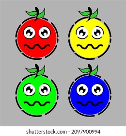Round abstract comic face in sad style and Cartoon vector illustration with combination of leaves on head