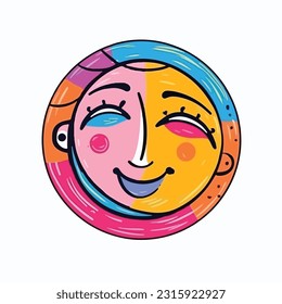 Round abstract comic Faces. vector illustration. funny colorful abstract art, cartoon style. isolated. different emotions. outline mascot style. 