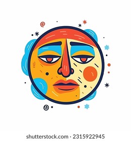 Round abstract comic Faces. vector illustration. funny colorful abstract art, cartoon style. isolated. different emotions. outline mascot style. 