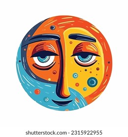 Round abstract comic Faces. vector illustration. funny colorful abstract art, cartoon style. isolated. different emotions. outline mascot style. 