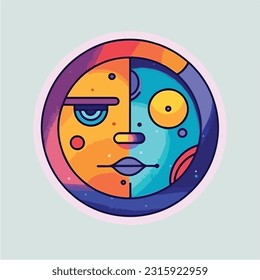 Round abstract comic Faces. vector illustration. funny colorful abstract art, cartoon style. isolated. different emotions. outline mascot style. 