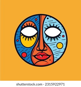 Round abstract comic Faces. vector illustration. funny colorful abstract art, cartoon style. isolated. different emotions. outline mascot style. 