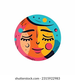 Round abstract comic Faces. vector illustration. funny colorful abstract art, cartoon style. isolated. different emotions. outline mascot style. 