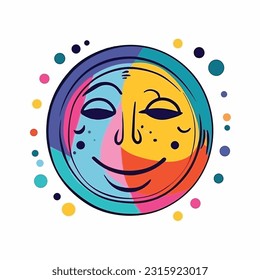 Round abstract comic Faces. vector illustration. funny colorful abstract art, cartoon style. isolated. different emotions. outline mascot style. 