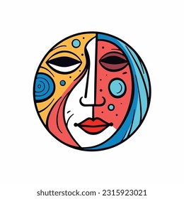 Round abstract comic Faces. vector illustration. funny colorful abstract art, cartoon style. isolated. different emotions. outline mascot style. 
