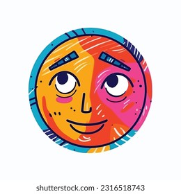 Round abstract comic Faces. vector illustration. funny colorful abstract art, cartoon style. isolated. different emotions. outline mascot style. 