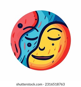 Round abstract comic Faces. vector illustration. funny colorful abstract art, cartoon style. isolated. different emotions. outline mascot style. 