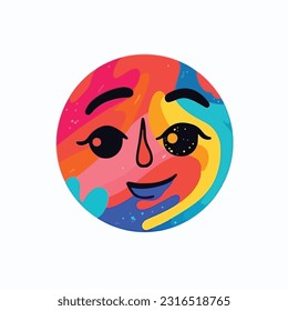 Round abstract comic Faces. vector illustration. funny colorful abstract art, cartoon style. isolated. different emotions. outline mascot style. 
