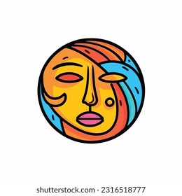 Round abstract comic Faces. vector illustration. funny colorful abstract art, cartoon style. isolated. different emotions. outline mascot style. 