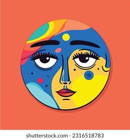 Round abstract comic Faces. vector illustration. funny colorful abstract art, cartoon style. isolated. different emotions. outline mascot style. 