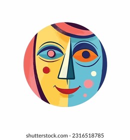 Round abstract comic Faces. vector illustration. funny colorful abstract art, cartoon style. isolated. different emotions. outline mascot style. 