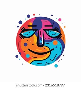 Round abstract comic Faces. vector illustration. funny colorful abstract art, cartoon style. isolated. different emotions. outline mascot style. 