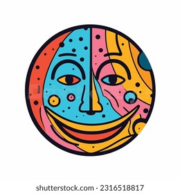 Round abstract comic Faces. vector illustration. funny colorful abstract art, cartoon style. isolated. different emotions. outline mascot style. 
