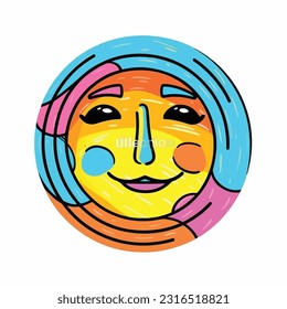 Round abstract comic Faces. vector illustration. funny colorful abstract art, cartoon style. isolated. different emotions. outline mascot style. 