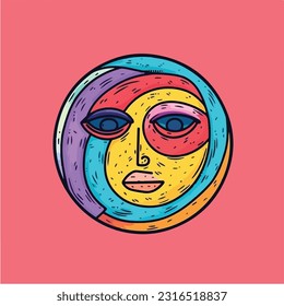 Round abstract comic Faces. vector illustration. funny colorful abstract art, cartoon style. isolated. different emotions. outline mascot style. 