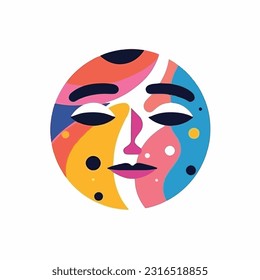 Round abstract comic Faces. vector illustration. funny colorful abstract art, cartoon style. isolated. different emotions. outline mascot style. 