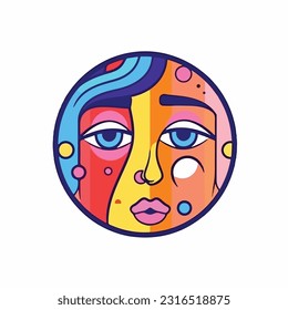 Round abstract comic Faces. vector illustration. funny colorful abstract art, cartoon style. isolated. different emotions. outline mascot style. 