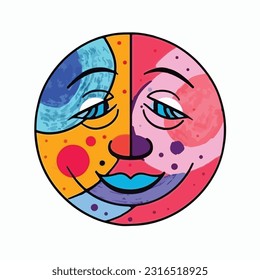 Round abstract comic Faces. vector illustration. funny colorful abstract art, cartoon style. isolated. different emotions. outline mascot style. 