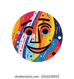 Round abstract comic Faces. vector illustration. funny colorful abstract art, cartoon style. isolated. different emotions. outline mascot style. 