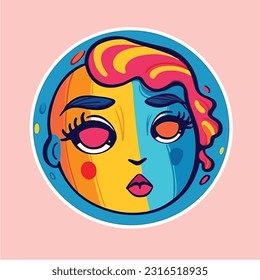 Round abstract comic Faces. vector illustration. funny colorful abstract art, cartoon style. isolated. different emotions. outline mascot style. 