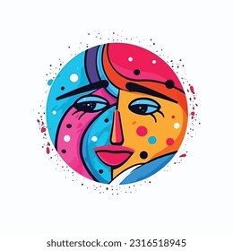 Round abstract comic Faces. vector illustration. funny colorful abstract art, cartoon style. isolated. different emotions. outline mascot style. 