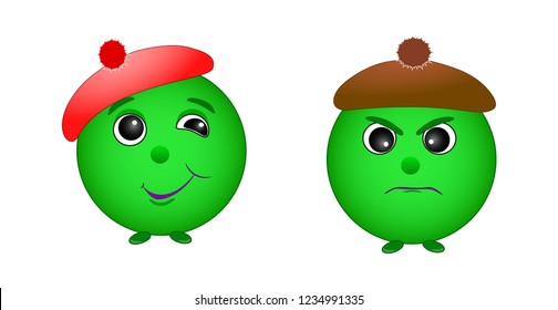 Round abstract emoticons, a set of emotions mischievous, cunning, angry, angry. various colorful characters. Cartoon style.  fashionable vector illustration

