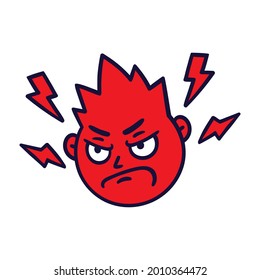 Round abstract face with angry emotion. Mad emoji avatar. Portrait of a grumpy man. Cartoon style. Flat design vector illustration.