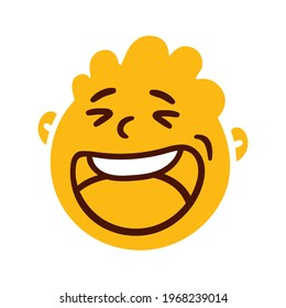 Round abstract face with happy emotion. Happy smiling emoji avatar. Portrait of a jubilant man. Cartoon style. Flat design vector illustration.