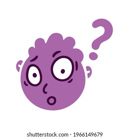 Round abstract face with questioning emotion. Surprised emoji avatar. Portrait of an open-eyed man. Cartoon style. Flat design vector illustration.