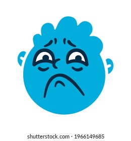Round abstract face with sad emotions. Sorrow emoji avatar. Portrait of an upset man. Cartoon style. Flat design vector illustration.