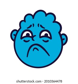 Round abstract face with sad emotions. Sorrow emoji avatar. Portrait of an upset man. Cartoon style. Flat design vector illustration.
