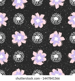 Round Abstract  Flowers Texture on Black Background , Seamless Pattern Texture